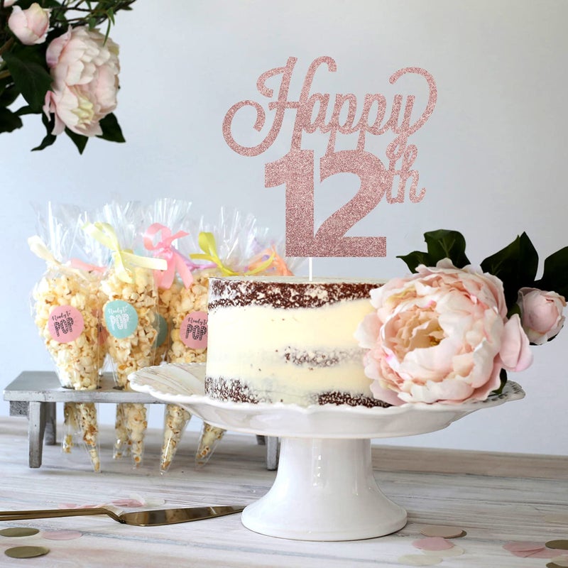 LINGTEER Happy 12th Birthday Cake Topper - Cheers to Twelve Years Old Birthday Party Cake Centerpieces Decorations Sign. - Image 4